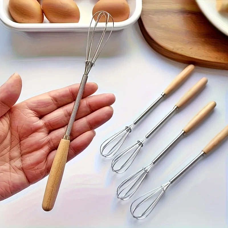 1pc/3pcs Set of Whisks with Solid Wood Handles, Stainless Steel Kitchen Whisk and Cream Mixer Oasis Select