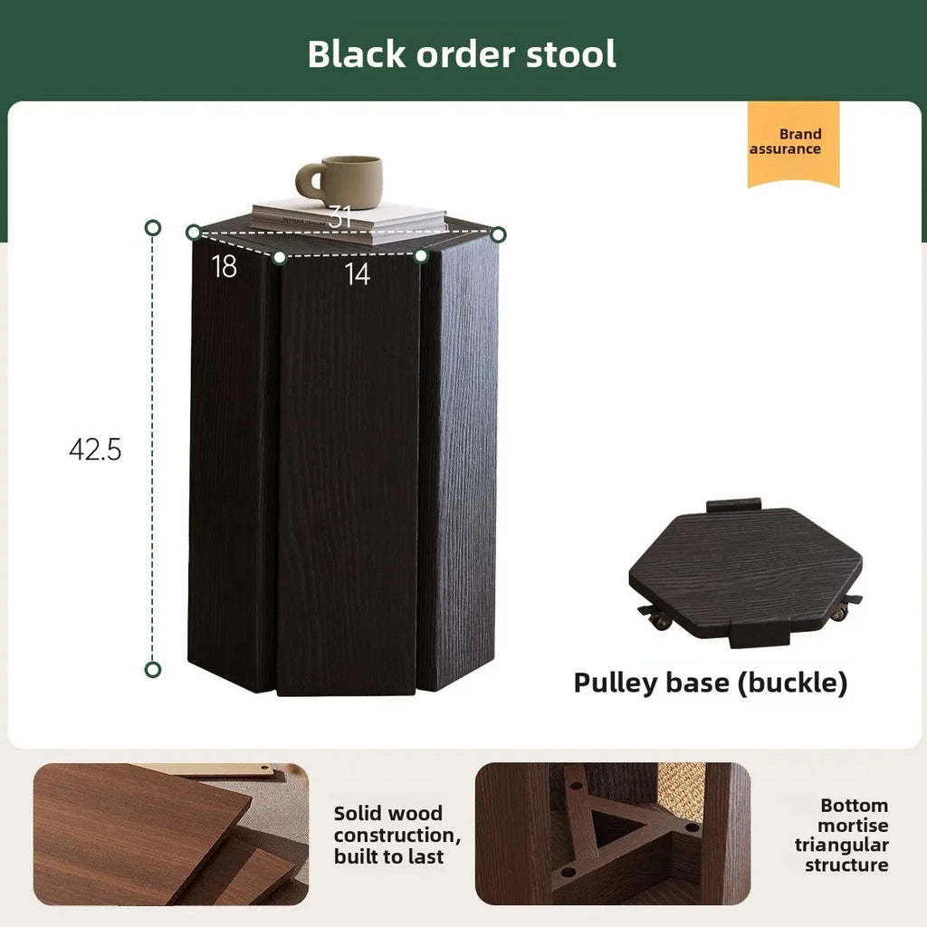Multi-functional Order stool Solid wood stool Stackable household wood bench Living room low stool sturdy and durable Oasis Select Medieval Black-2A