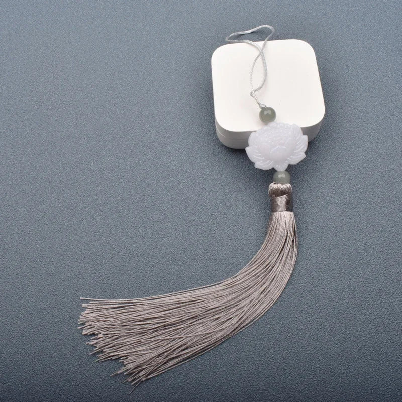 1 Pcs White jade lotus Fringe Trim Bookmark Silk Tassels Pendant DIY Sewing Curtains Accessories Clothes Bag Craft Supplies Oasis Select Gray 1 PCS