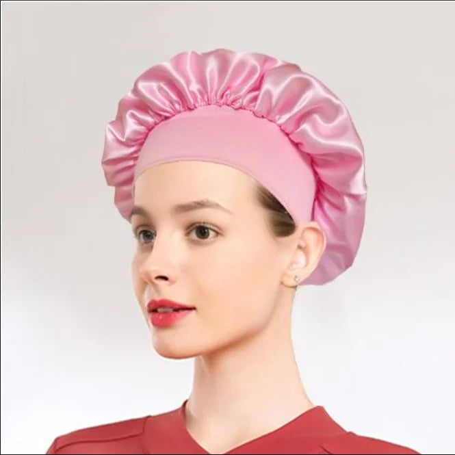 1 Large Satin Headband, Silk Headband for Sleeping, Sleeping Hat with Elasticized Soft Strap, Women's Hair Care Shower Cap Oasis Select 1PCSpink