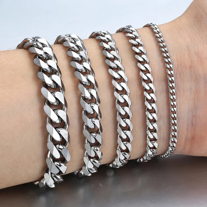 New Trendy Cuban Chain Men Bracelet Classic Stainless Steel 3/5/7/9mm Width Chain Bracelet For Men Women Jewelry Gift Oasis Select