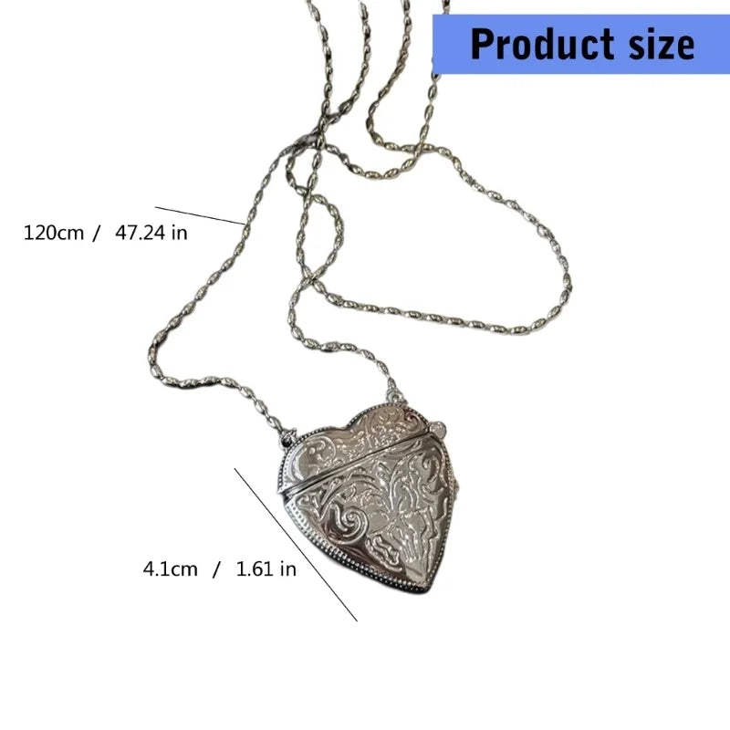 Heart Locket and Crossbody Bag Engraved Metal Necklace Photo Pendant Chain Necklaces Suitable for Memory Preservation Oasis Select