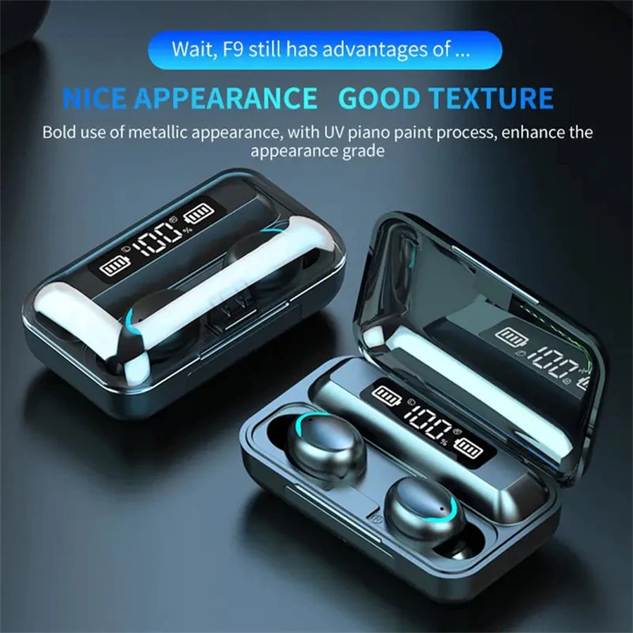 F9 Wireless Bluetooth Headphones Tws Game Earbuds Earphones Digital Display Heaset Large Capacity Charging Case Oasis Select