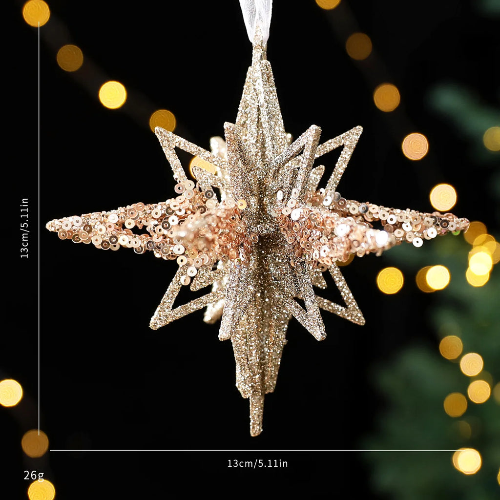 Christmas Sequins Ornament Elegant Snowflake Hanging Decor Dragonflies Tree Decoration Lightweight Champagne Gold Ornament Oasis Select Style 12