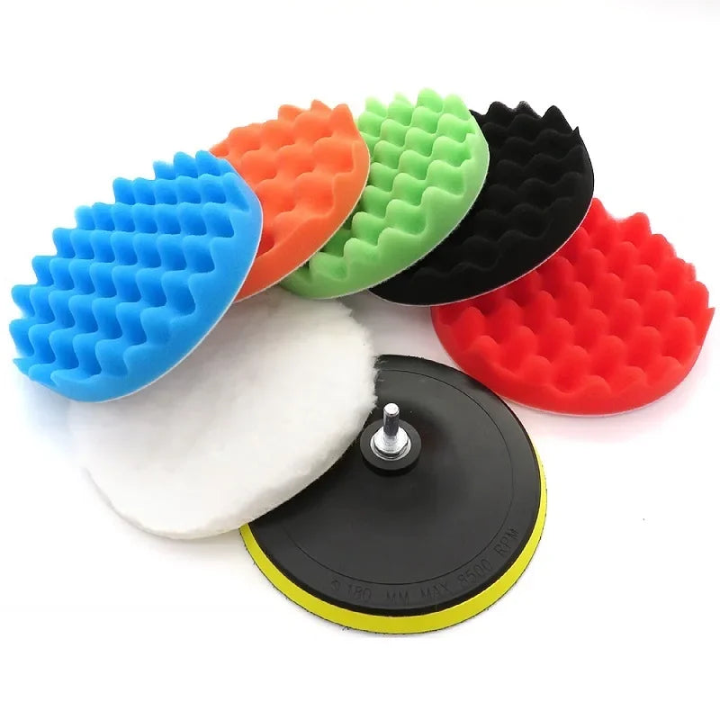 3" 5" 7" 80/125/180mm Polishing Sponge Pad Kit Car Polisher Soft Wave Foam Waffle Pad Car Wash Cleaning Detailing Tool Oasis Select