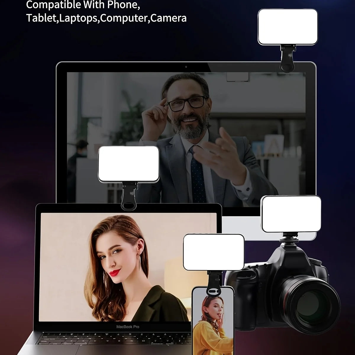 Mini Selfie Fill Light 3 Color Modes Adjustable Brightness Rechargeable Clip on Mobile Phones Computers Photography LED Lights Oasis Select