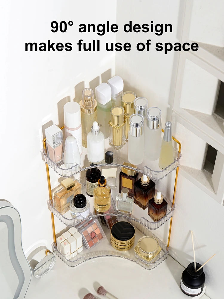 3-Tier Corner Bathroom Counter Organizer Makeup Cosmetic Storage, Tool-Free Installation Acrylic Vanity Shelf, Countertop Storag Oasis Select