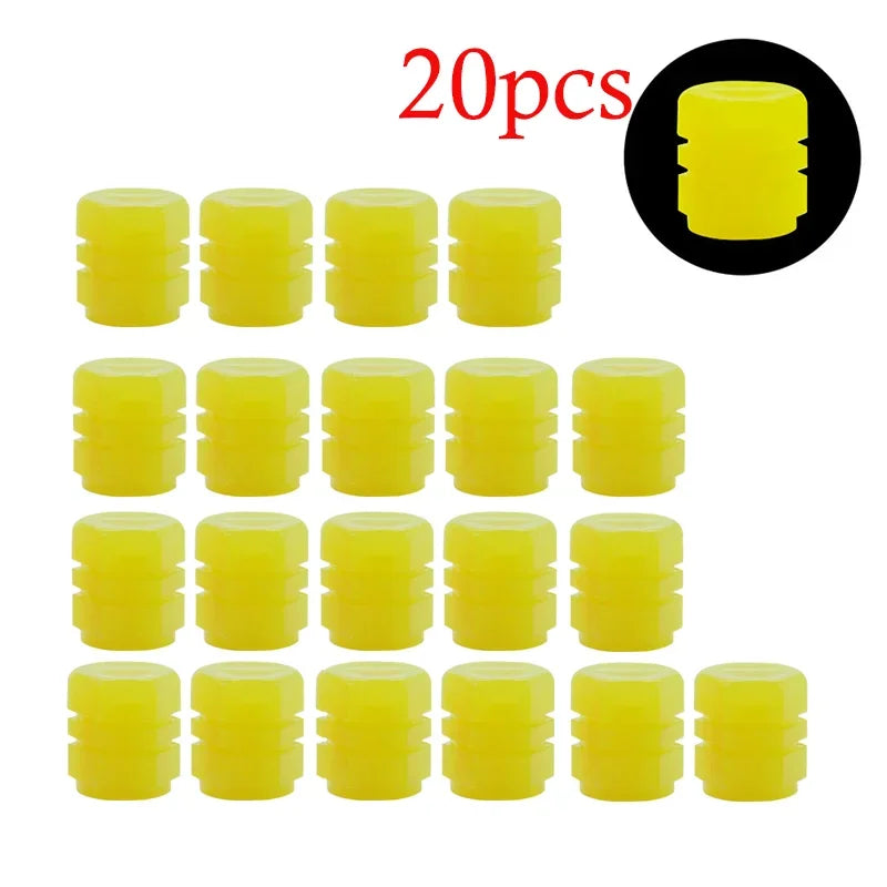 4/8/16/20pcs Universal Luminous Bicycle Tire Valve Caps Night Glowing Decor Motorcycle Bike Valve Stem Cap Wheel Nozzle Oasis Select 20PCS yellow