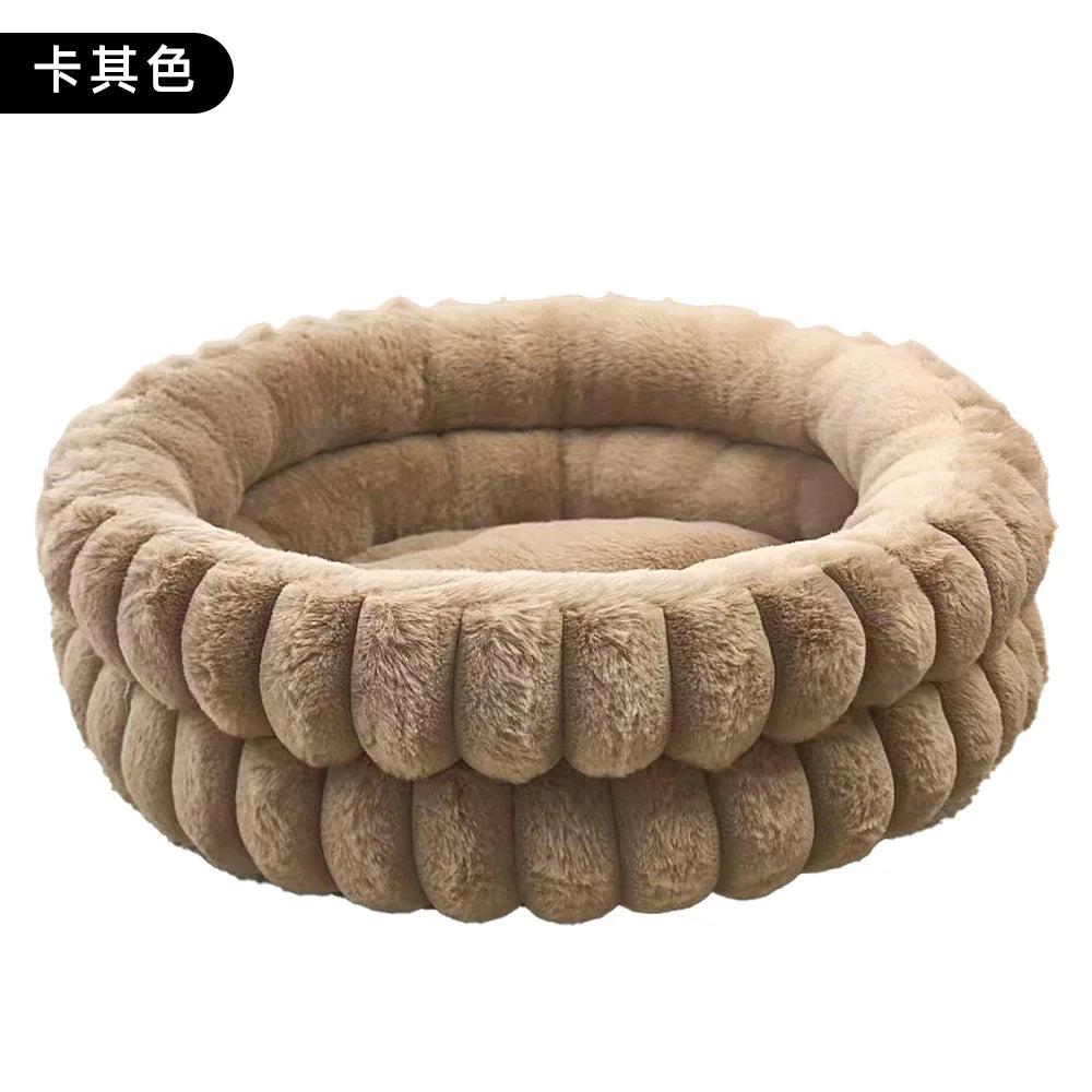 Pet Nest Straight Rabbit Fur Double-Layer Round Cat and Dog Nest Mat Winter Warm Universal Dog Mattress Oasis Select Khaki 40cm