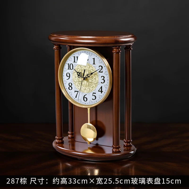 Solid Wood Living Room Desk Clock American Table Watch Decoration Home New Chinese Pendulum Clock Retro Clock Oasis Select B