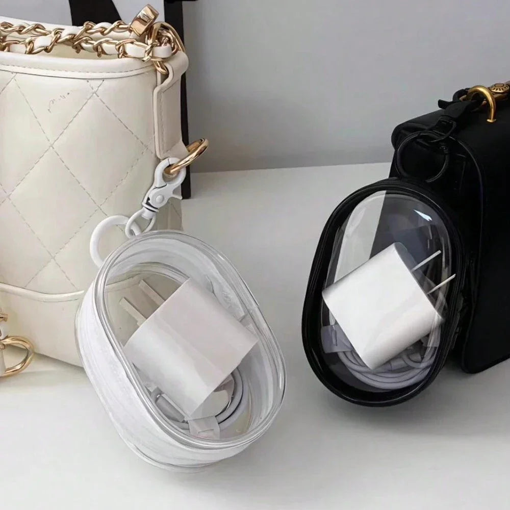 Portable Mini Transparent Storage Bag with Zipper, Multifunctional Headphone and Charger Case, Travel Accessories with Keychain Oasis Select