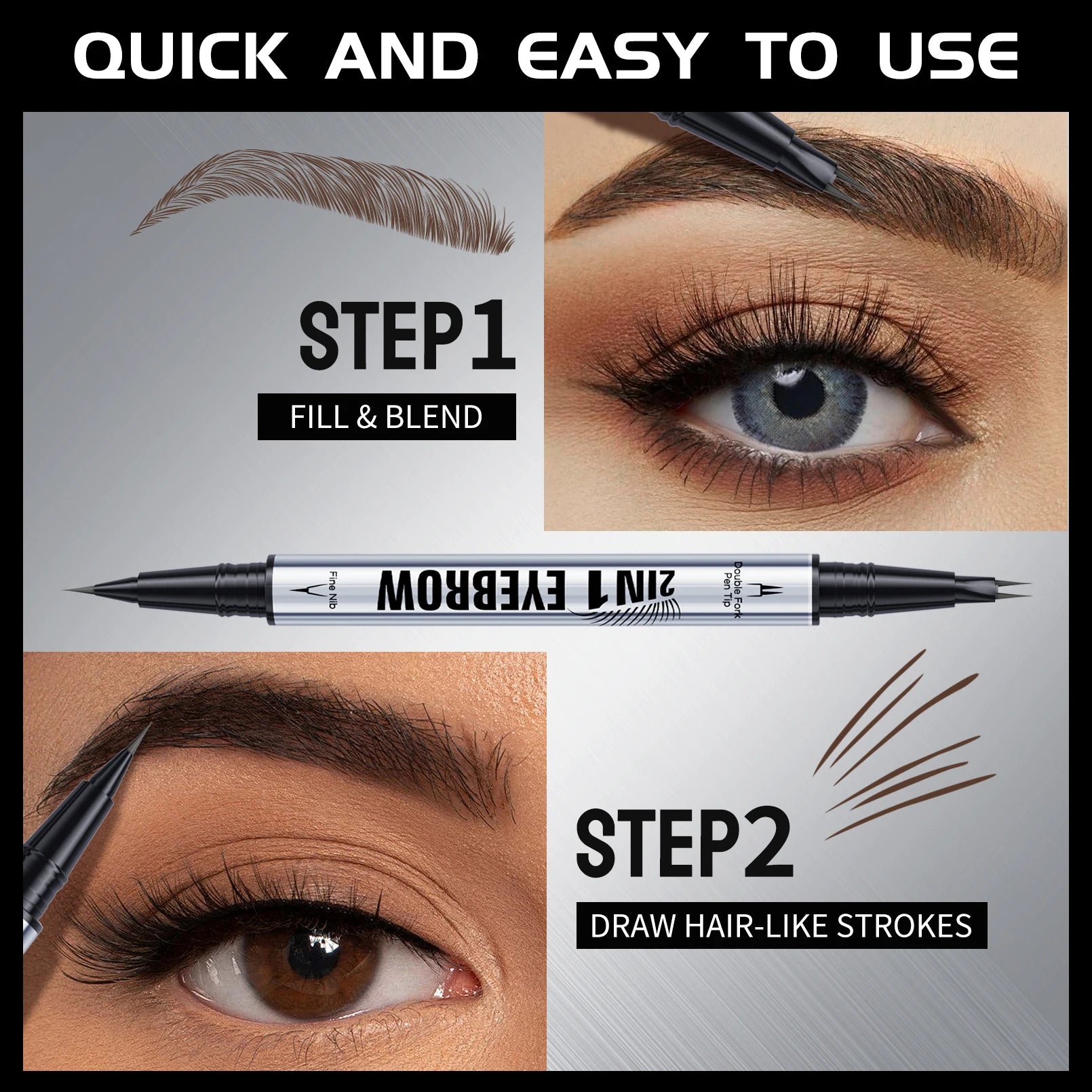 2-in-1 Waterproof Liquid Eyebrow Pencil – 5 Shades, Long-Lasting Liquid Eyebrow Pencil Oasis Select