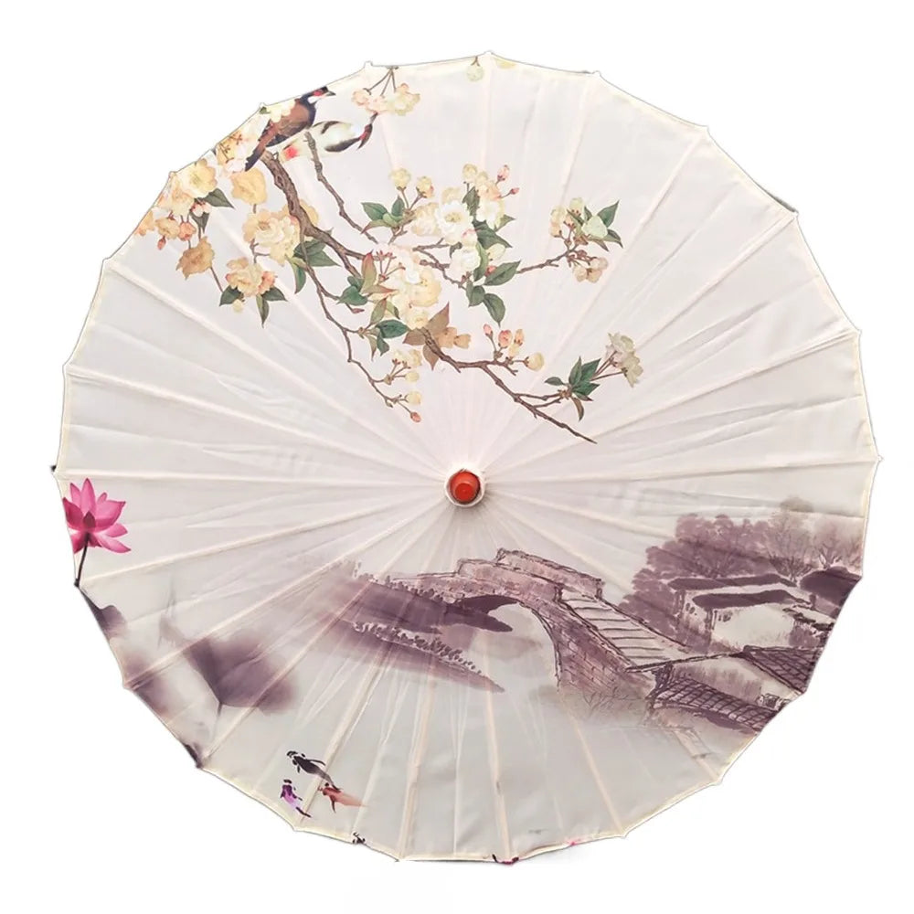 Handmade Silk Cloth Women Umbrella Waterproof Rain Proof Chinese Oil Paper Umbrella Decorative Ancient Dance Umbrella Oasis Select Style 21