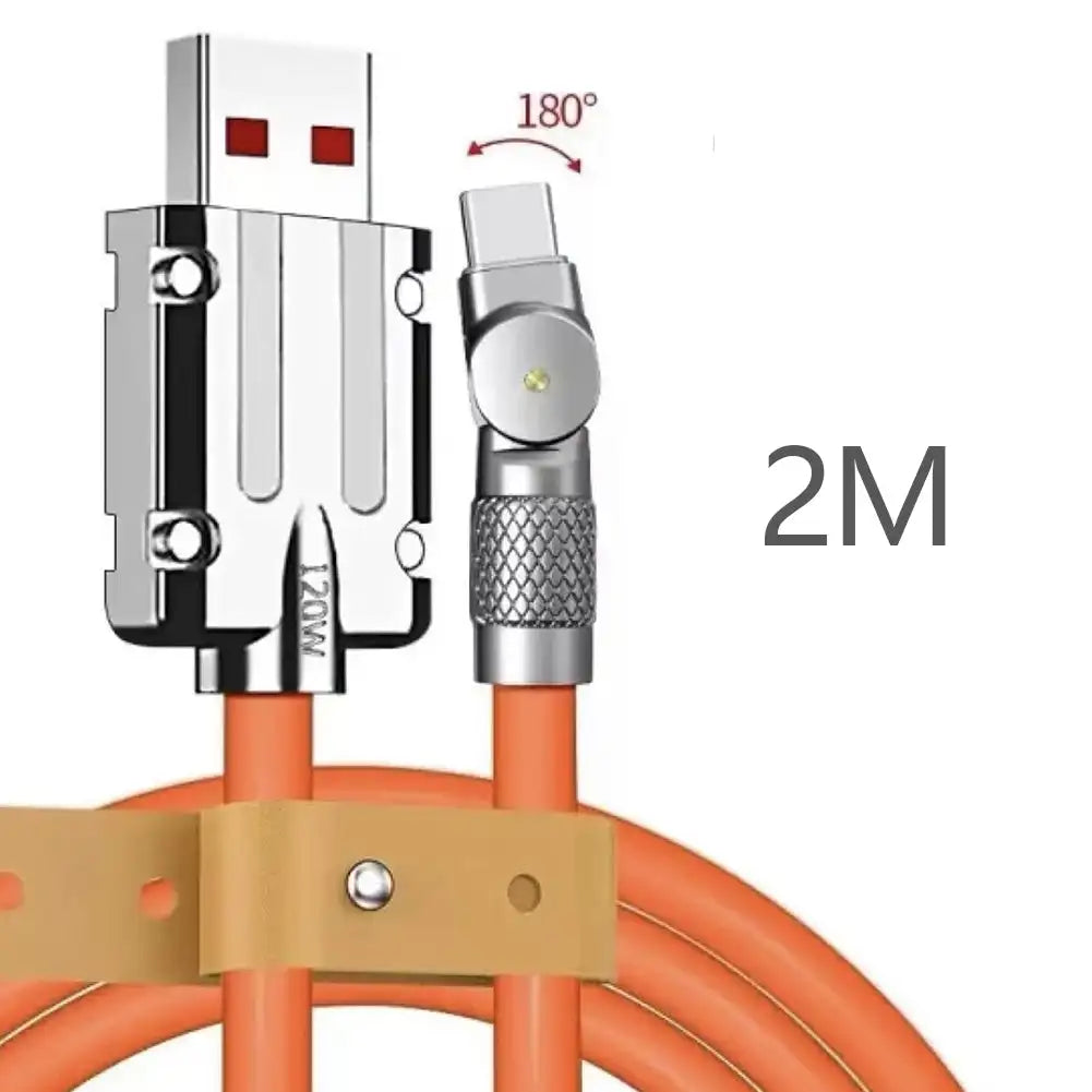 120W 6A USB-C Fast Charging Cable | 180° Rotating Silicone
