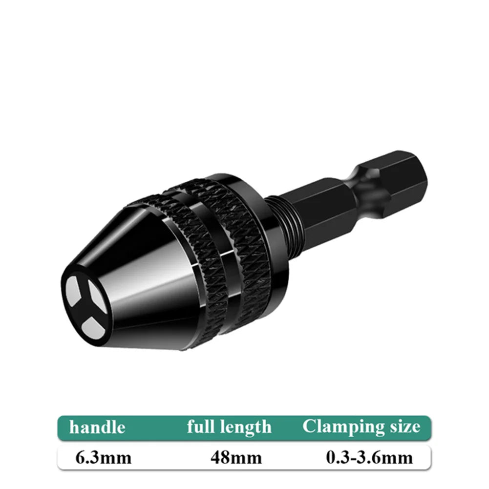 Drill Chuck Keyless Screwdriver Impact Driver Adaptor Electric Micro Motor Clamp 6.35mm Hex Shank Quick Change Converter Oasis Select 0.3-3.6mmB