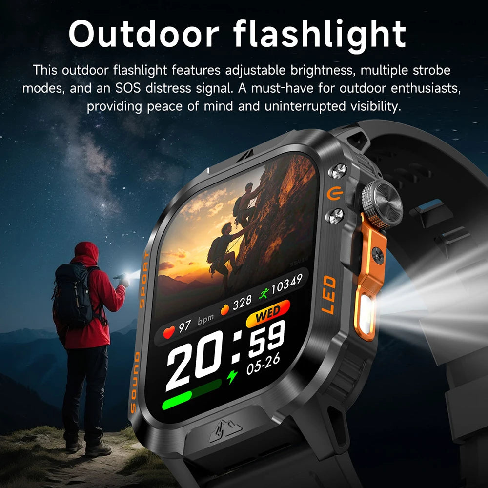 Ola Esporte HT30 Military Smartwatch | LED Flashlight & BT Call