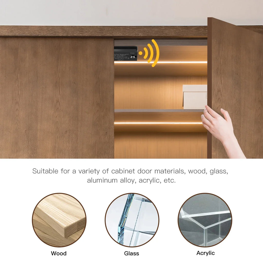 Door Sensor Switch Full Set Black LED Strip Light Power Kit Easy to Conceal,12V PCB COB Tape For Kitchen Cabinet Wardrobes Decor Oasis Select