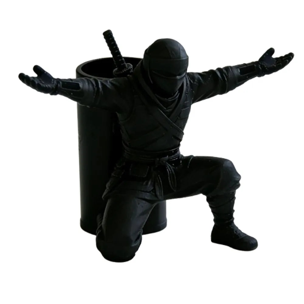 Multi-functional Funny Ninja Warrior Pen Holder Plastic Non-Slip Base 3D Printed Pen Stand Stable Desktop Organizer Gift Idea Oasis Select Black