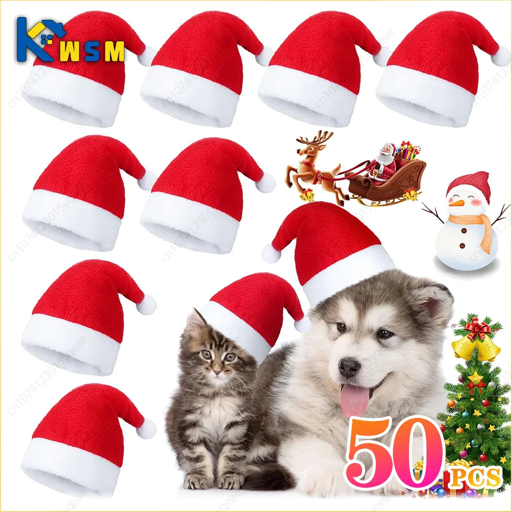 50PCS Christmas Pet Dog Cat Santa Hat Cosplay Hats Pet Costume Ornaments Christmas Party Pet Supplies Christmas Decorations Oasis Select
