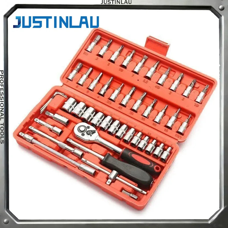 JUSTINLAU 1/4 Ratchet Wrench Set Home Hardware Repair Kit 46 Pieces Automotive Tool Screwdriver and Drill Bit Ratchet Set Oasis Select