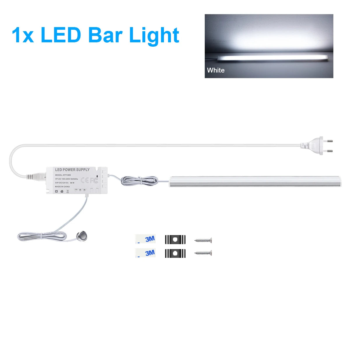 12V Touch Dimmable Swtich Control LED Light Bar White/Warm White 30CM/40CM/50CM Led Night Lamp for Kitchen Room Closet,1/2/4/6pc Oasis Select 40CM 1pcs White