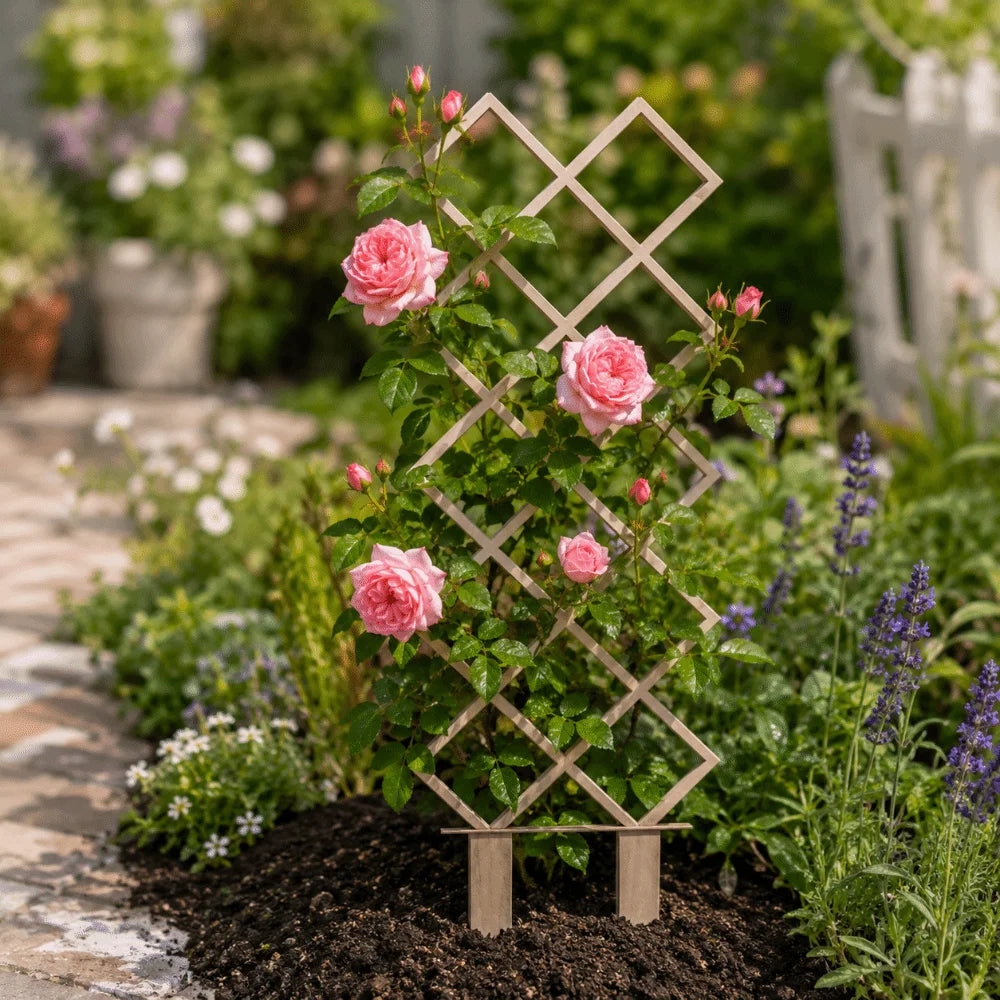 Wooden Garden Plant Trellis Hollow Out Climbing Stand Plant Support Rack Flowers Vine Geometric Plant Trellis Frame Oasis Select