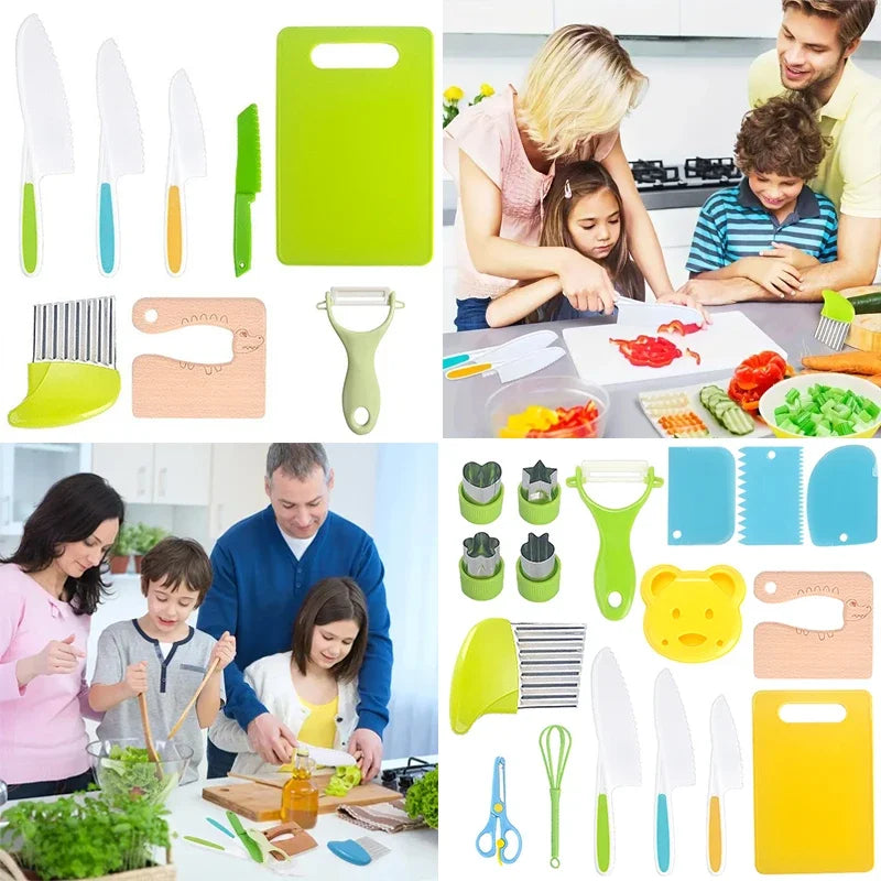 Kids Cooking Cutter Set Kids Knife Toddler Cutter Plastic Cake Fruit Knives Children DIY Peeler Tools Kitchen Accessories Oasis Select