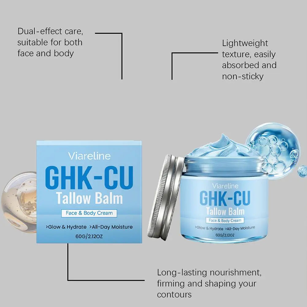 GHK-Cu Peptide Cream for Face, Blue Beef Tallow Moisturizer with Copper Peptides Gentle Safe for Face Hands Body Deep Nourishing Oasis Select