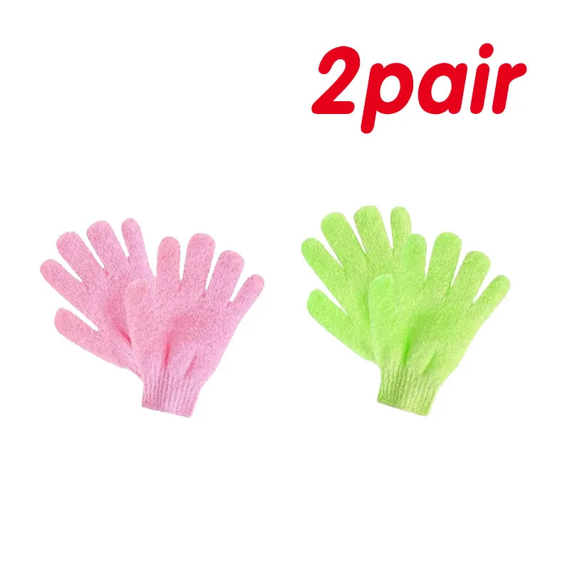 1/2pair Five Fingers Bath Gloves Household Shower Scrub Body Wash Children Home Supply Elastic Wipe Back Bathing Cleaning Gloves Oasis Select 2pairs green-pink
