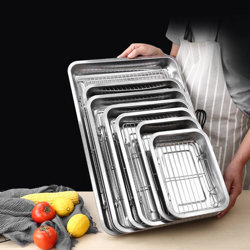 Stainless Steel Baking Tray Set with Removable Cooling Rack Non-stick BBQ Pan Tray Plate for Oven Brownie Cooking And Roasting Oasis Select