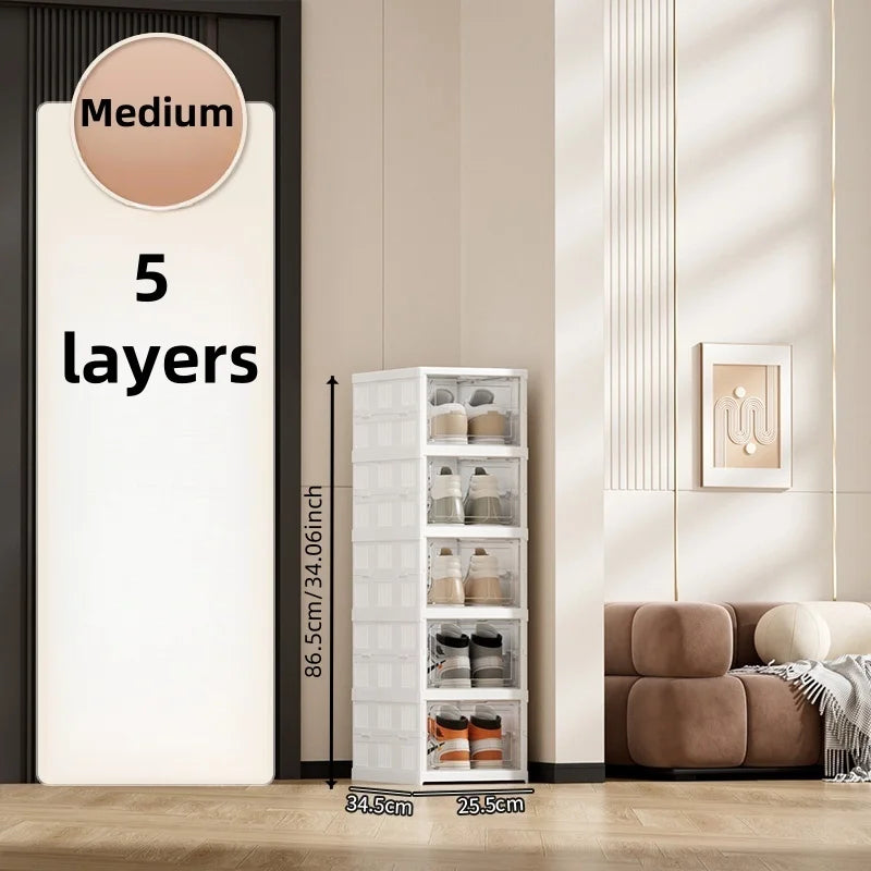 White Foldable Shoe Cabinet,3-9 Tier Heavy-Duty Storage Box for Shoes, Bags, Figurines in Living Room/Bedroom Oasis Select 5 Layers
