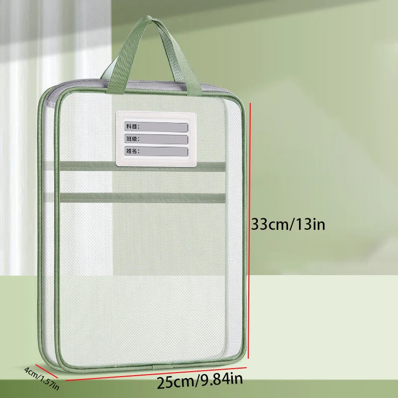 A4 Stationery Storage Bag Double-layer Mesh Zipper Bag Large Capacity Organizer Folders School Office Supplies Stationary Bag Oasis Select green style B 31x23.5x4cm