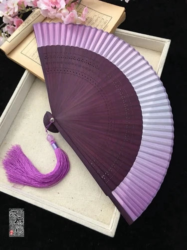 Edo Japanese Style Japanese Style Folding Fan Kimono Fan Real Silk Female Fan Small Flower Carved Gradient Blank Fan Golden Oasis Select 2