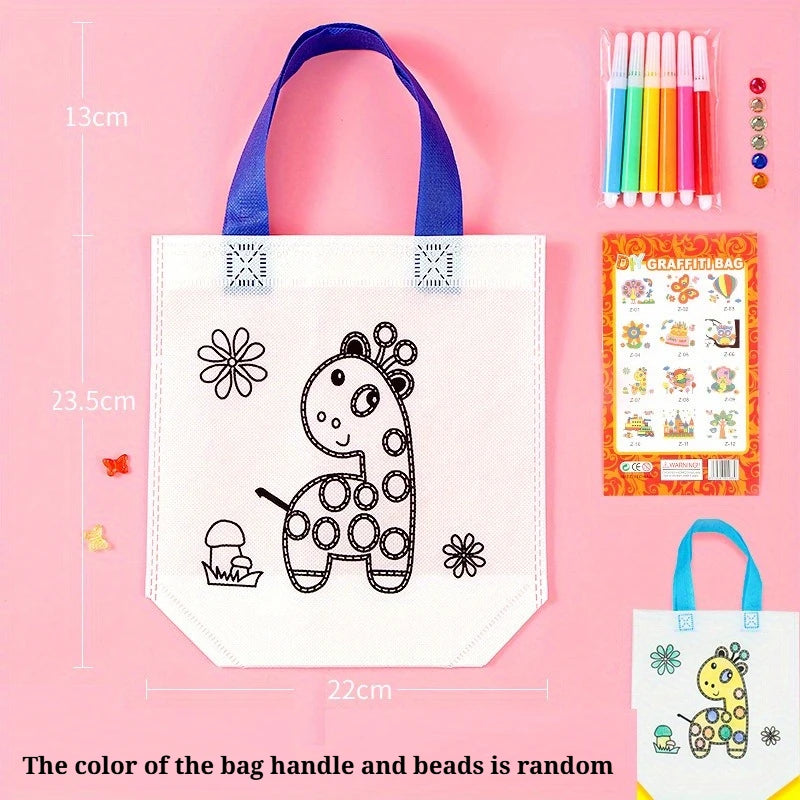DIY Graffiti Bag & Coloring Markers Handmade Painting Non-Woven Bag for Arts Crafts Color Filling Drawing bag Oasis Select owl