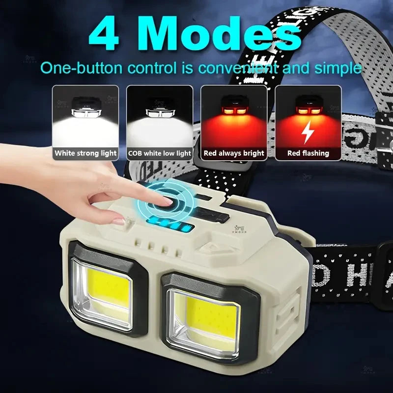 Powerful LED COB Sensor Headlamp 4 Lighting Modes Type-C Rechargeable battery display Waterproof Outdoor Camping Headlight Oasis Select