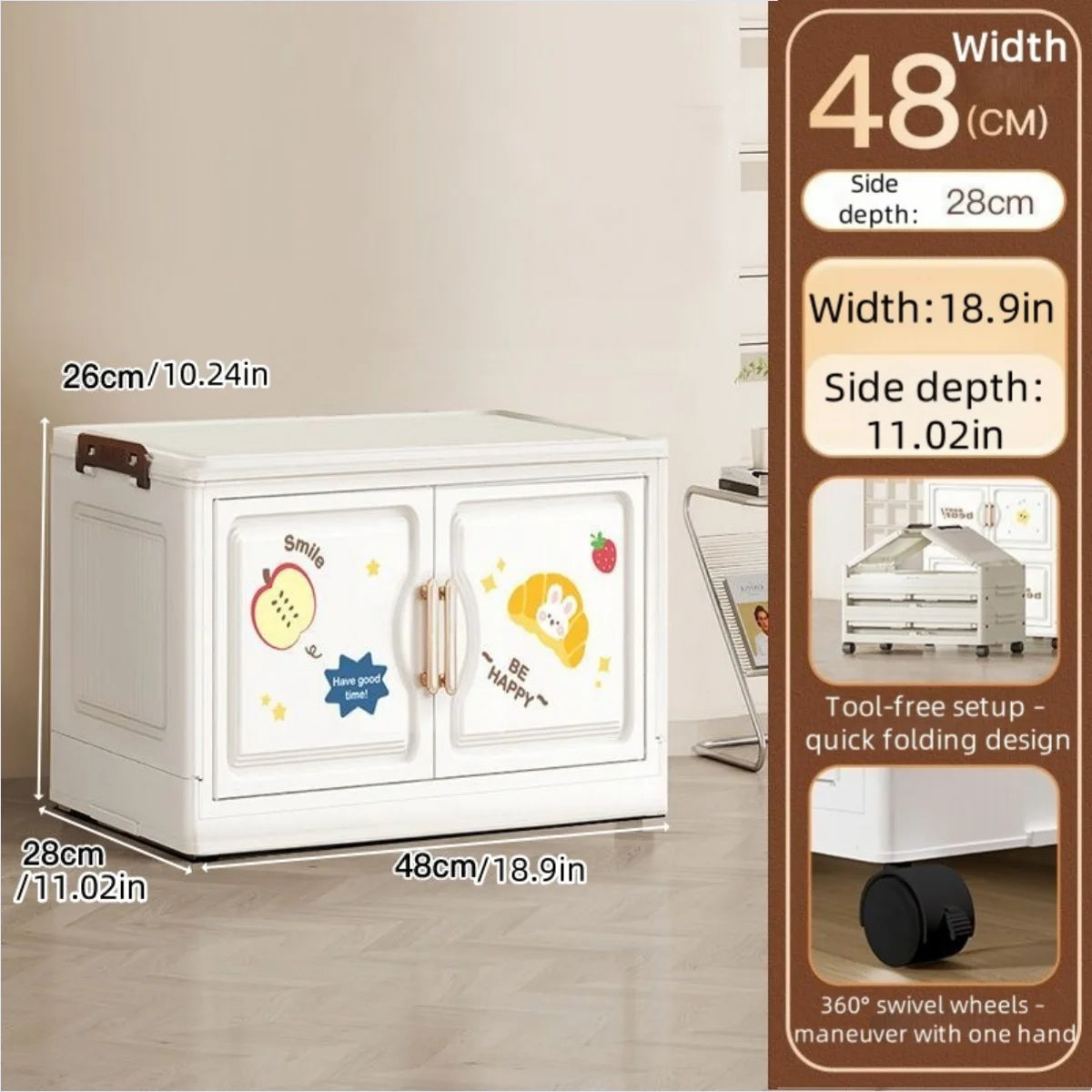 18.9 Inch Cartoon Foldable Storage Box,1-6 Tier Heavy-Duty Rolling Organizer,2 Colors for Bedroom/Living Room/Kitchen/Study Oasis Select 1 Layer Rabbit