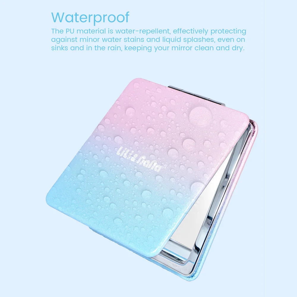 Square Folding Pocket Mirror – Gradient PU Leather, Dual-Sided Folding Makeup Mirror Oasis Select