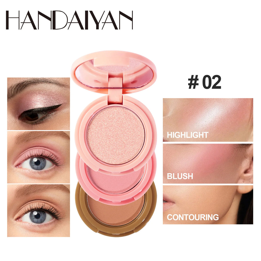 Handaiyan 3-in-1 Highlighter Blush & Contour Palette