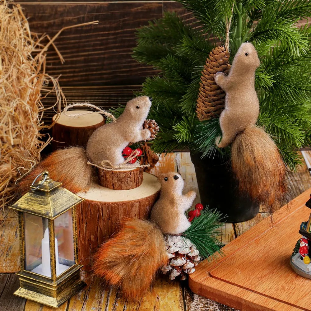 1pcs Christmas Ornaments Cute Realistic Squirrel Xmas Tree Hanging Pendants Christmas Decoration for Home New Year Kids Gifts Oasis Select