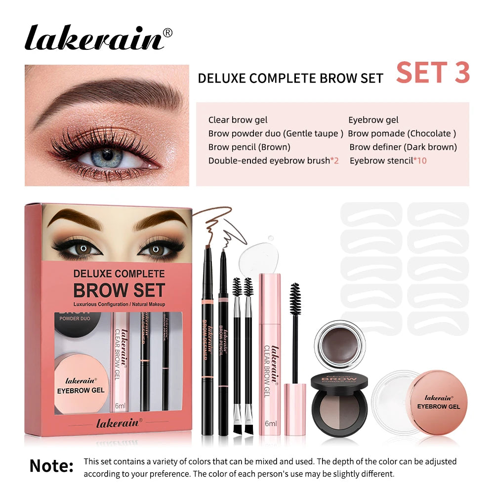 Double Ended Eyebrow Set With Brow Pencil,Brow Powder,Gel,Pomade Natural Color Shape Long Lasting Precise Outline Eye Brow Makeu Oasis Select set 3