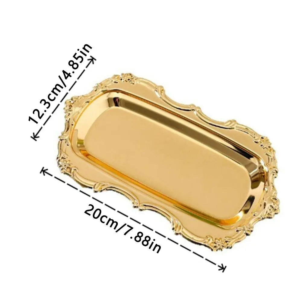 European Vintage Embossed Decorative Tray, Elegant Silver Serving Platter, for Dessert Display, Jewelry Storage & Tabletop Decor Oasis Select