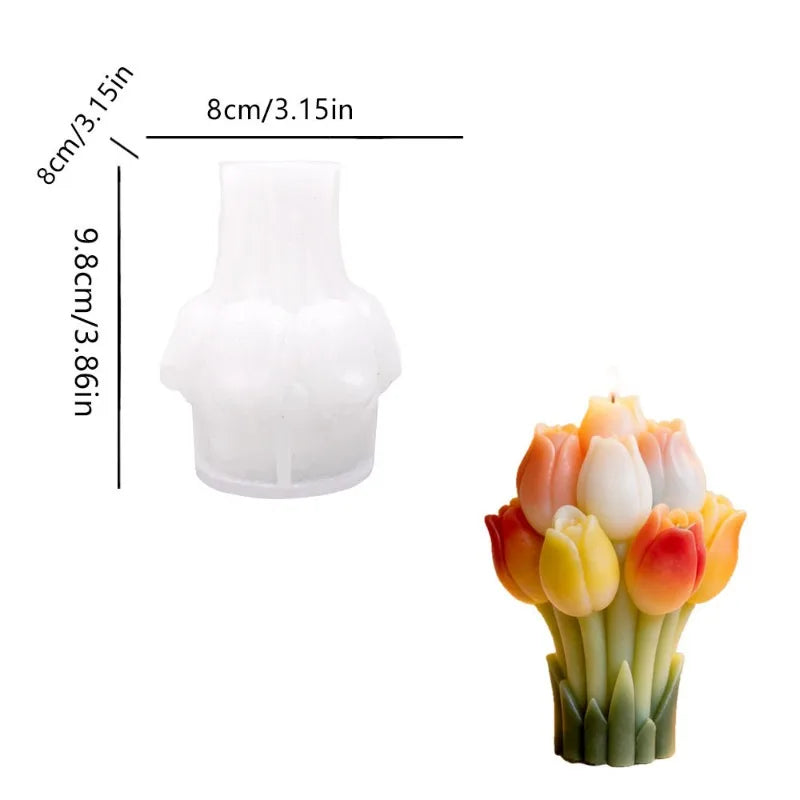 Tulip Bouquet Silicone Mold Suitable for DIY Aromatic Candle, Plaster and Resin Decoration, Flower Theme Irregular Shape Handmad Oasis Select