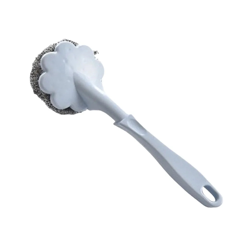 New Long Handle Cleaning Ball Oil Removal Non-stick Oil Steel Wire Ball Brush Multi-function Pot Washing Brush Kitchen Accessory Oasis Select Blue