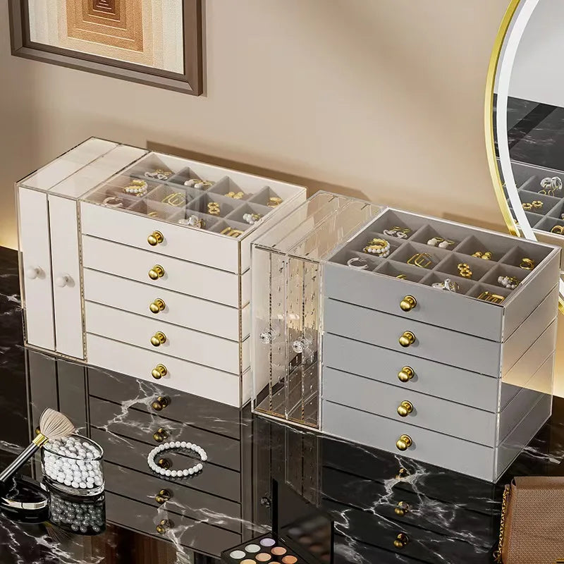 7Layer Flannel Transparent Jewelry Box High Capacity Drawer Organizers Earring Necklace Ring Storage Portable Storage Box Gifts Oasis Select