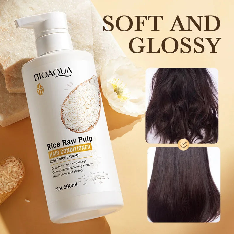 500ml Rice Conditioner Deeply Repairs Damaged Hair, Controls Oil Moisturizes, Leaves Hair Volumizing, Smooth, Shiny, And Elastic Oasis Select hufasu