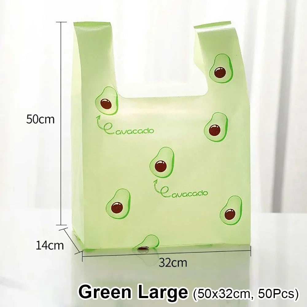 50Pcs Cute Fruit Plastic Bag Vest Bag Carry Out Bags With Handle Supermarket Shopping Takeaway Packaging Bag Home Storage Bag Oasis Select