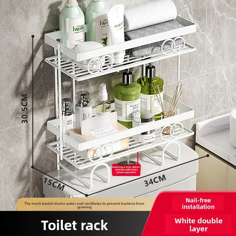 Shelf above the toilet in the bathroom toilet toilet toilet toilet wall hanging multi-functional storage rack without punching Oasis Select White double layer