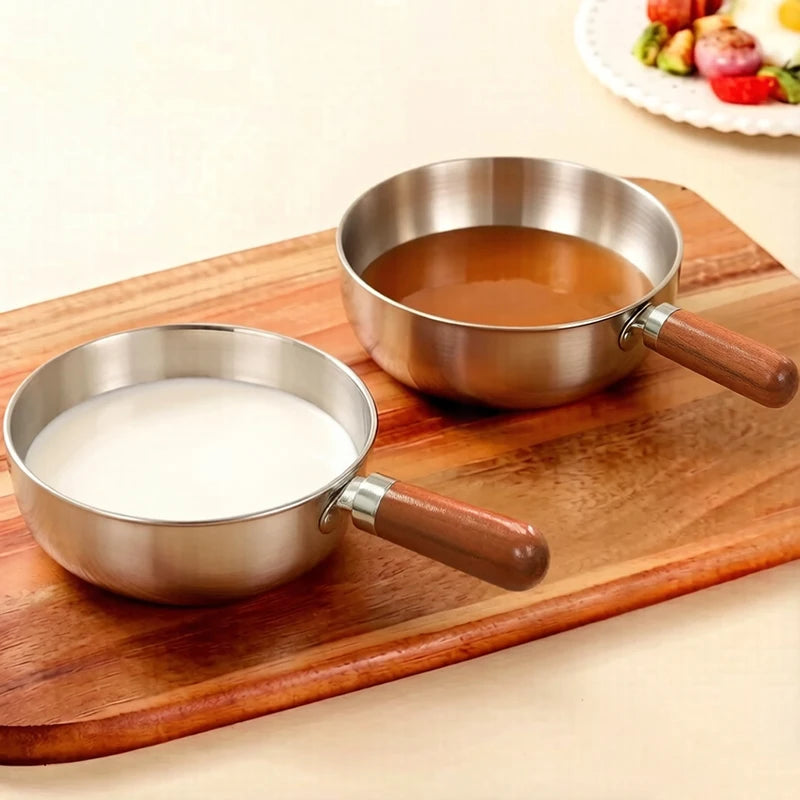 1pc Stainless Steel Pot with Heat-Resistant Wooden Handle - Induction Compatible, Non-Slip Base, Even Heat Distribution Milk Pot Oasis Select