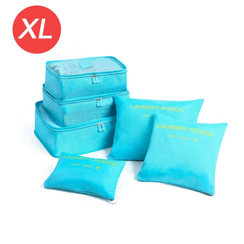 6PCS Large Travel Organizer Set Portable Luggage Storage Bags for Clothes Shoes Makeup Suitcase Packing Cubes for Travel Use Oasis Select XL-Blue