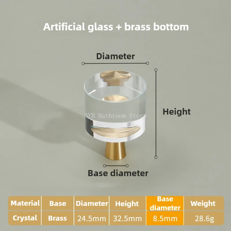 Cupboard Door Handle for Furniture Hardware Solid Brass Crystal Glass Cabinet Pull Kitchen Storage Door Handles Drawer Knobs Oasis Select A transparent 1Pcs